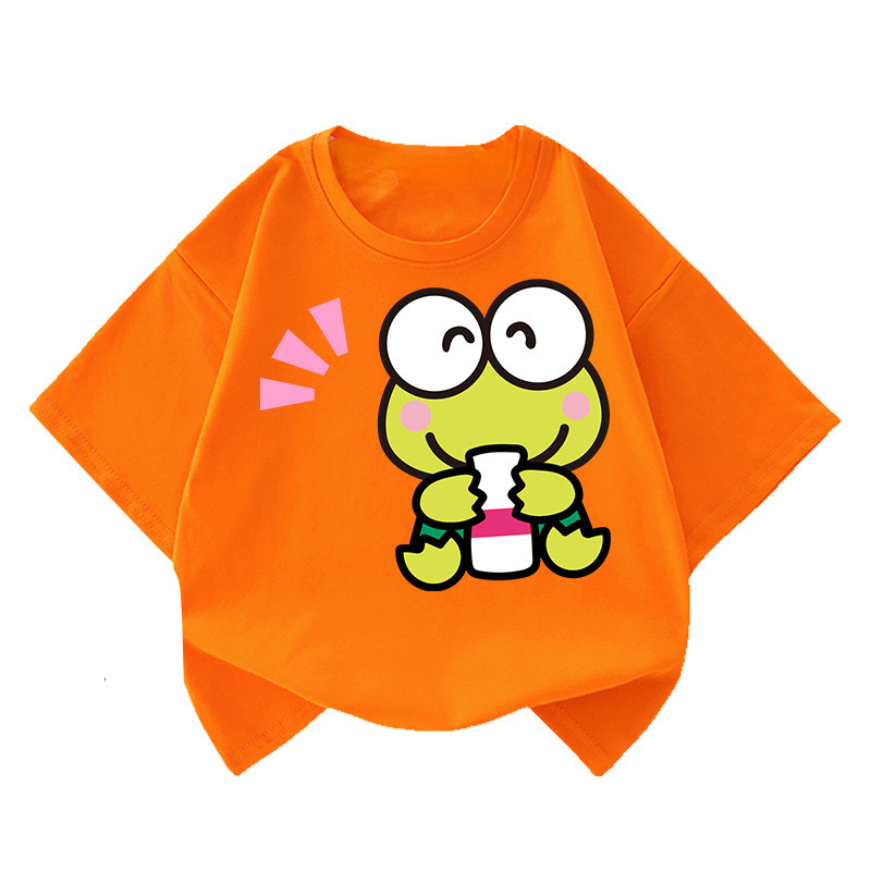 Áo thun ngắn tay Keroppi Ếch 2D in hình trẻ em dáng rộng phù hợp cho buổi biểu diễn mùa hè và mặc hàng ngày