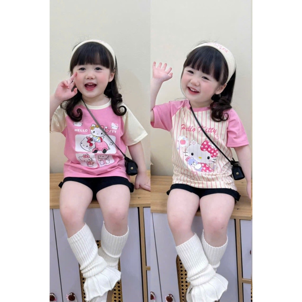 Sét Bé Gái HỌA TIẾT HELLOKYTY GIÁP LĂNG QC67 K.Kid Bộ Mùa Hè Chất Cotton Mềm Mát M88