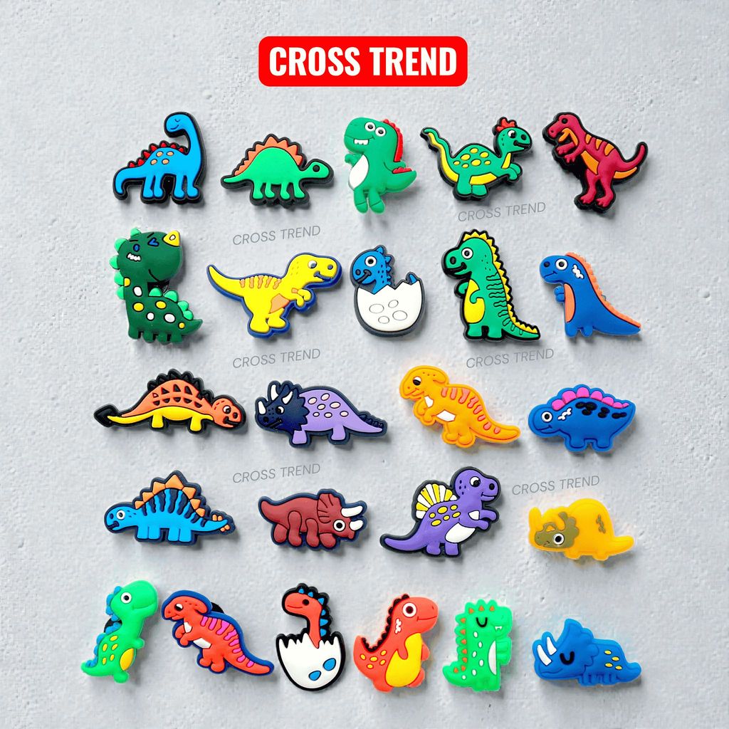 Set charm gắn dép cross KHỦNG LONG, Nút gắn sticker dép cross trang trí hoạt hình CROSS TREND