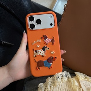 Ốp Điện Thoại Chống Sốc Vải Dachshund Tech Thêu Cho iPhone 17Promax 17pro 15 16 Pro Max Vỏ Di Động Nữ Chống Trơn Trượt