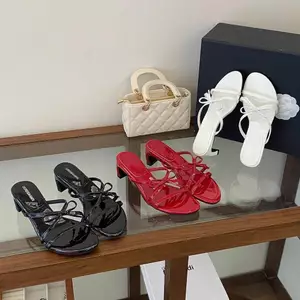 TT Sweet Bow Flip-Flops Mùa Hè Dày Gót Dép Dép Tất Cả Trận Đấu Bằng Sáng Chế Da C