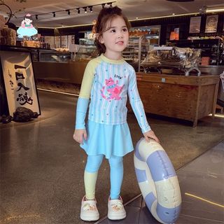 Đồ bơi bé gái dài tay dài quần - Chống nắng nhanh khô màu sắc nổi bật set váy liền quần