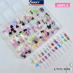 MAKY 12 Lưới Đầy Màu Sắc Nơ Bộ Nhựa Ruy Băng Móng Tay Nghệ Thuật Phụ Kiện Trang Trí DIY Làm Móng Tay Mini Móng Tay Đá Quý VN