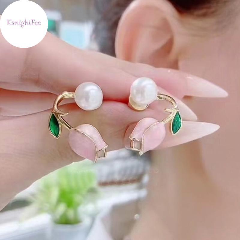 K2nightFee Bông Tai Hình Tulip Giả Ngọc Trai Cho Nữ, Two Ways to Wear, Phù Hợp Dự Tiệc & Hàng Ngày