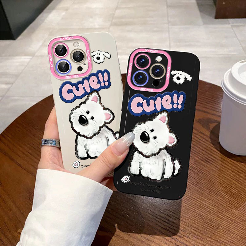 Ốp lưng iPhone họa tiết chú chó trắng dễ thương mềm silicone lỏng bảo vệ iPhone 11 12 13 14 15 16 17Pro Max IP 7 8 Plus