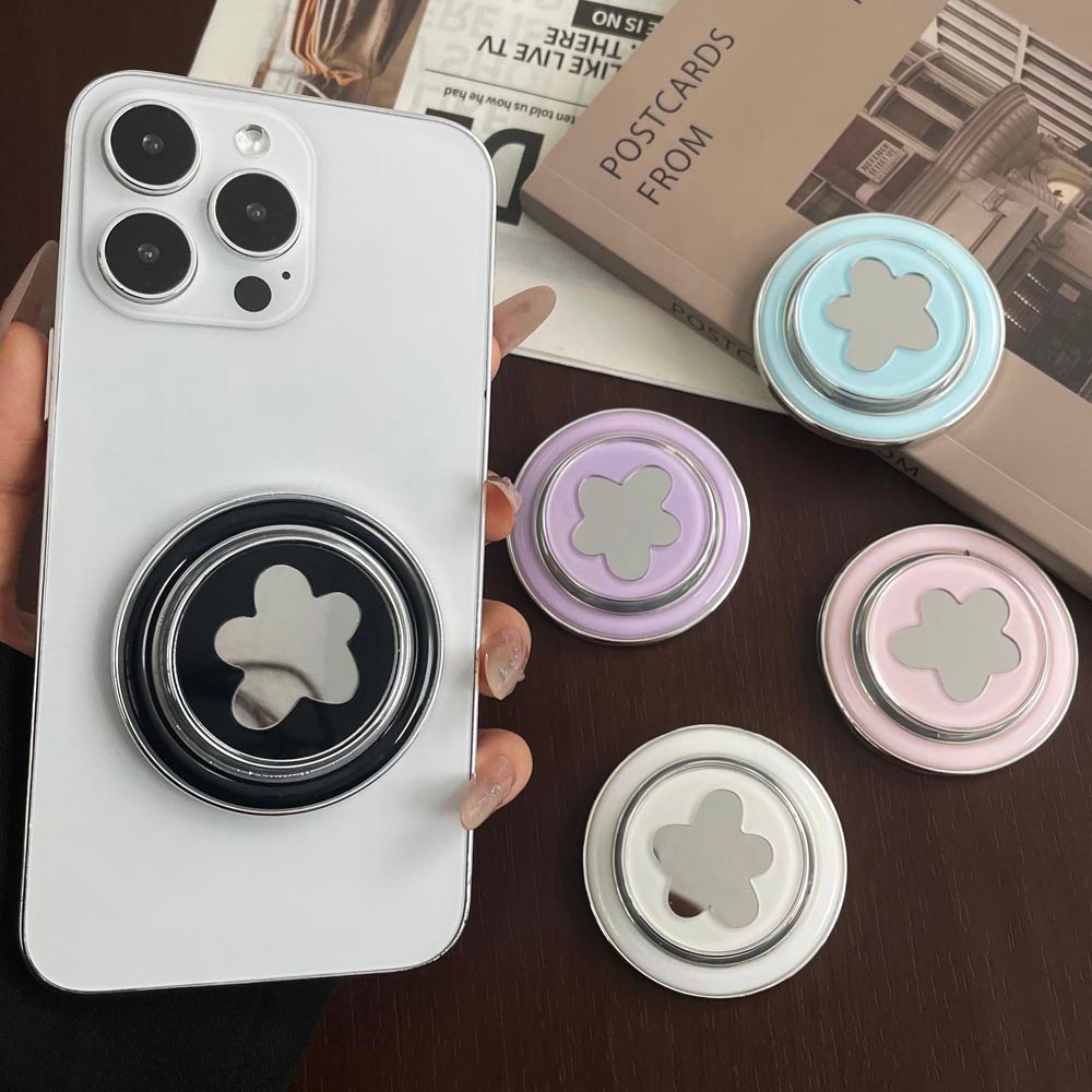 Popsocket Gương Họa Tiết Hoa Nam Châm Có Thể Gập Lại Giá Đỡ Điện Thoại Nam Châm