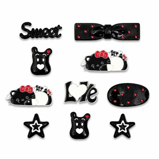 Set Charm Hello Kitty Đen Trắng Nơ Đỏ Gắn Dép Crocs – Tim Sao Dâu Cute Phụ Kiện Trang Trí Dép Siêu Xinh