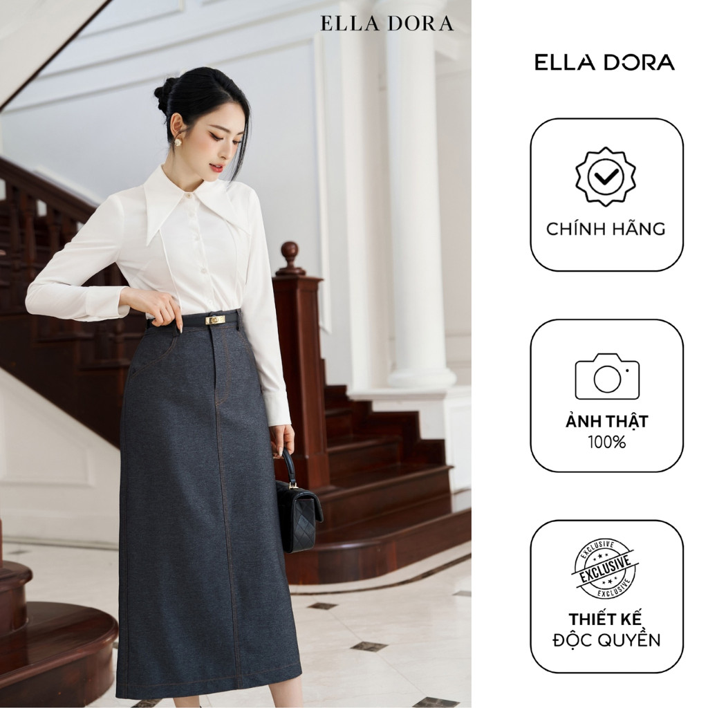 Chân váy nữ ELLA DORA denim mềm dáng dài form gọn thanh lịch phong cách công sở màu XÁM ĐẬM [CV185]