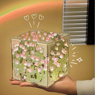 Acrylic Tulip Night Light Cube LED Soft Glow Trang trí bàn làm việc Quà tặng tại nhà Đèn xung quanh