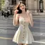 Đầm chữ A mini tweeduj trắng, xẻ ngực nút và xếp ly, gợi cảm cho nữ