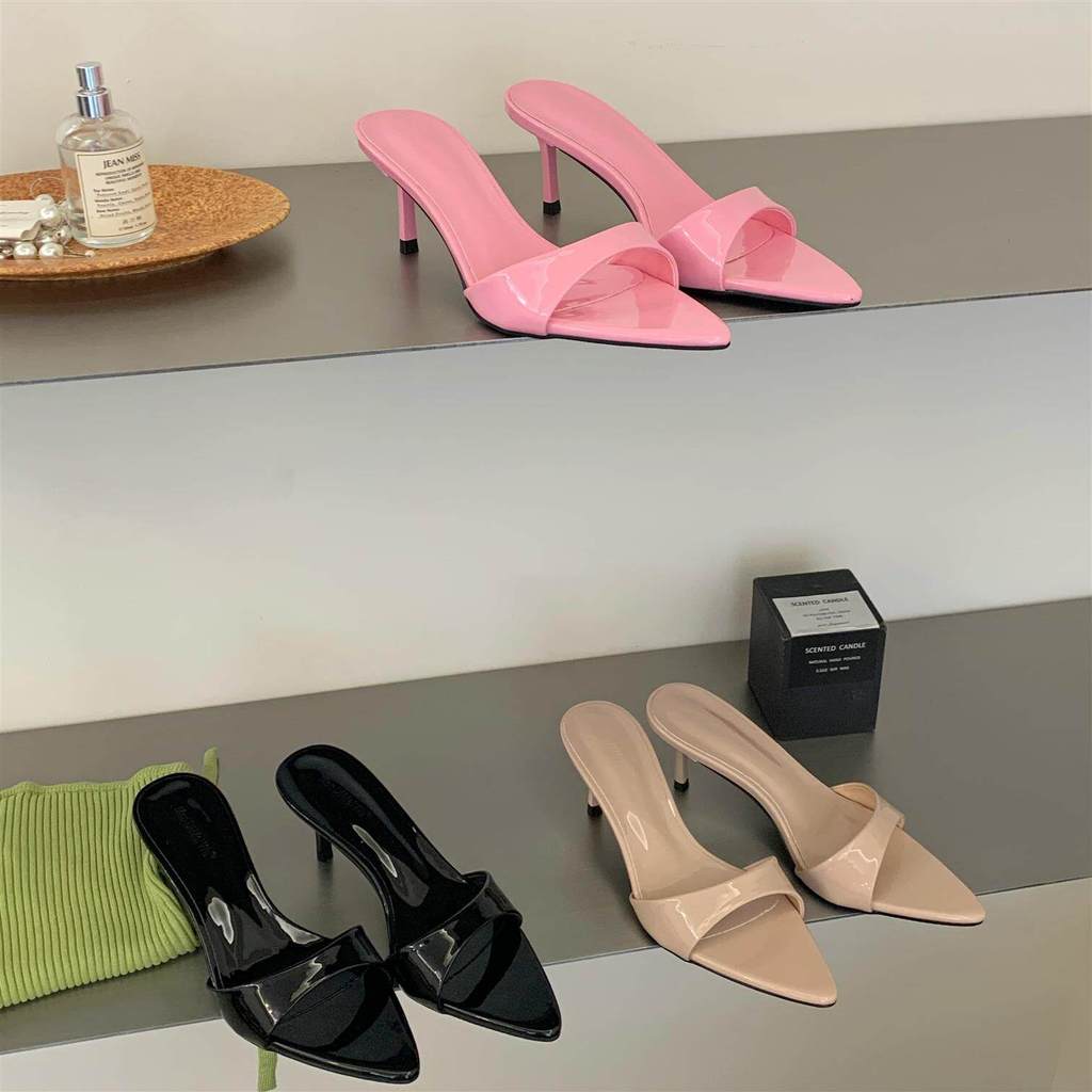 TT Bằng Sáng Chế Da Mũi Nhọn Dép Mùa Hè 2026 Phong Cách Mới Stiletto Nữ Flip-Flops Sandal Cao Gót