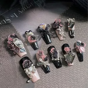 Móng Tay Cao Cấp Công Nghiệp Nặng Hồng Nơ Handmade Mặc Móng Tay Không Thạch Keo Và Dải Chà