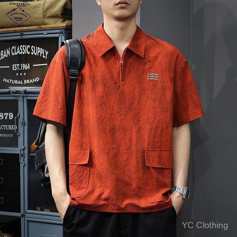 2026 Mới Phong Cách Mỹ Dây Kéo Áo Sơ Mi Polo Tay Ngắn Cho Nam, Mùa Hè Rời Phù Hợp Với, Kích Thước Lớn, Có Họa Tiết Nhanh Khô Áo Sơ Mi Nửa Tay, Hợp Thời Trang UPQO
