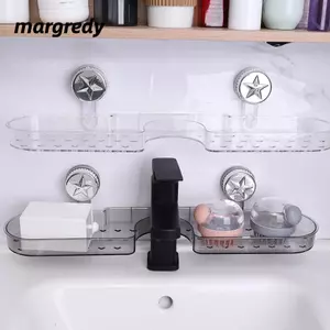 MARGREDY Bồn Rửa Nhà Bếp Vòi Tổ Chức, Giá Để Đồ Vòi Treo Tường Trong Suốt, Không Đục Lỗ Treo Tường Kệ Có Thể Tháo Rời Phòng Tắm Giỏ Chứa Đồ Dùng Nhà Bếp