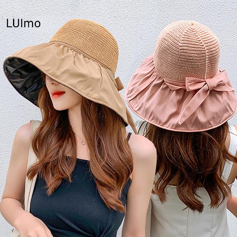 LUImo Mùa Hè Mới Nữ Buet Mũ Chống Tia UV Mũ Chống Nắng Màu Trơn Mềm Mại Có Thể Gập Lại Rộng Vành Bãi Biển Ngoài Trời Panama Mũ Đuôi Ngựa Mũ SBS