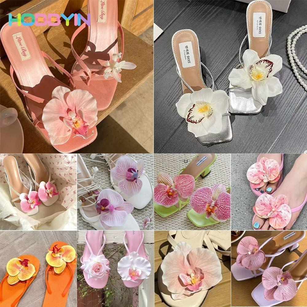 HOBBYIN 1 Đôi Dép Hoa Phalaenopsis, Thiết Kế Cá Tính Bướm Phong Lan Thái Cổ Tích Bướm Hoa Khóa Giày, Trang Trí Trên Hoa Ngọt Ngào Phụ Kiện Giày