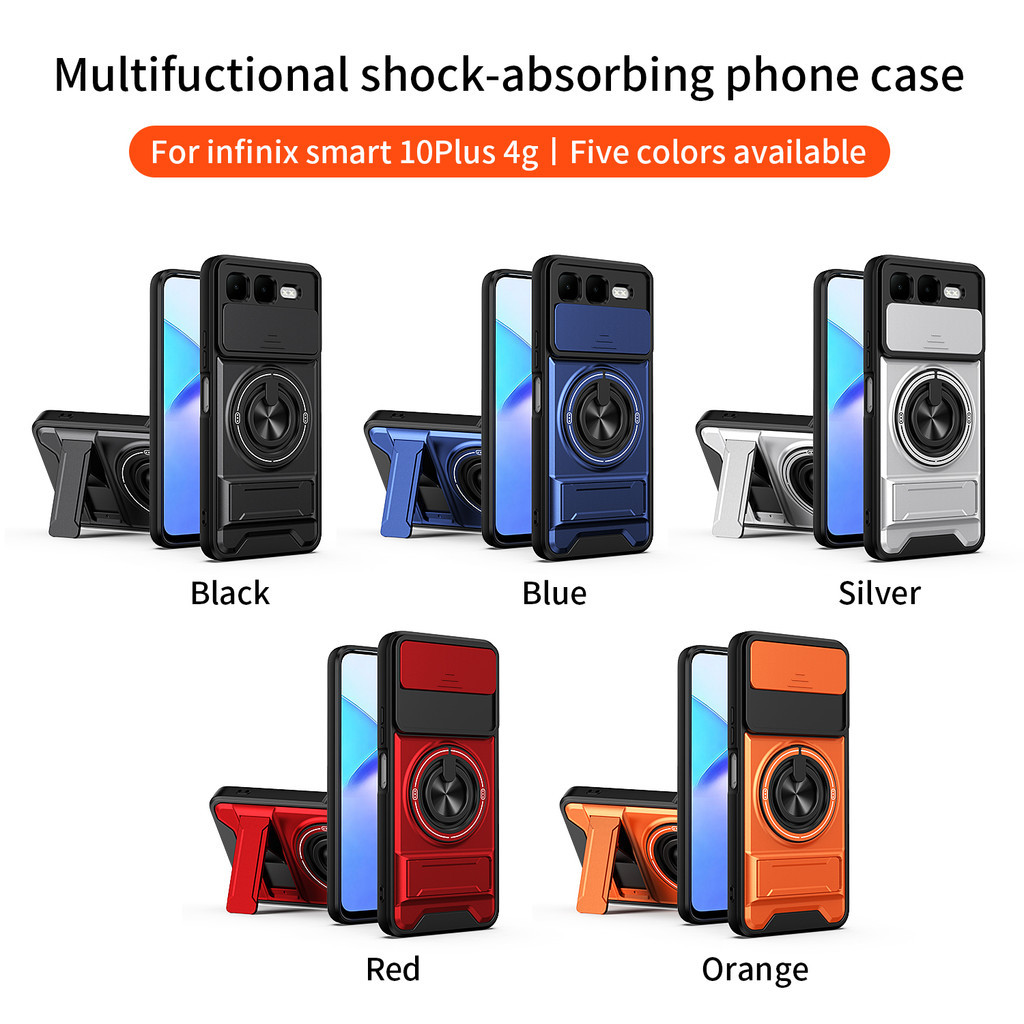 Ốp Điện Thoại Đa Năng Sang Trọng Thích Hợp Cho Infinix Smart 10 Plus 4G Dây 360°Giá đỡ vòng có vỏ máy ảnh Vỏ bảo vệ toàn diện chống sốc