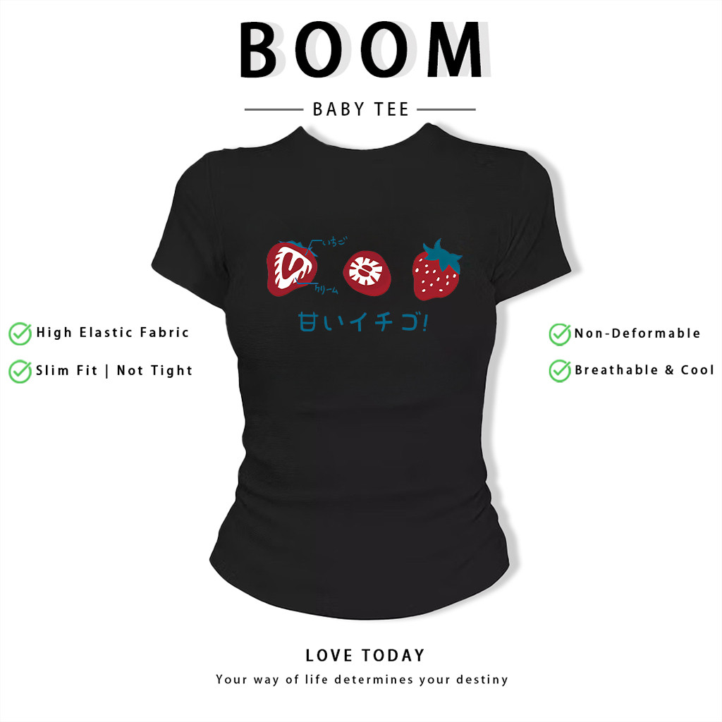 BOOM Áo Baby Tee Nữ Cotton Ôm Body-Áo Thun Ngắn Tay Y2K In Hình PhongCách Mùa Hè, Cổ Tròn Hàng Đầucách hàn quốc phongV02