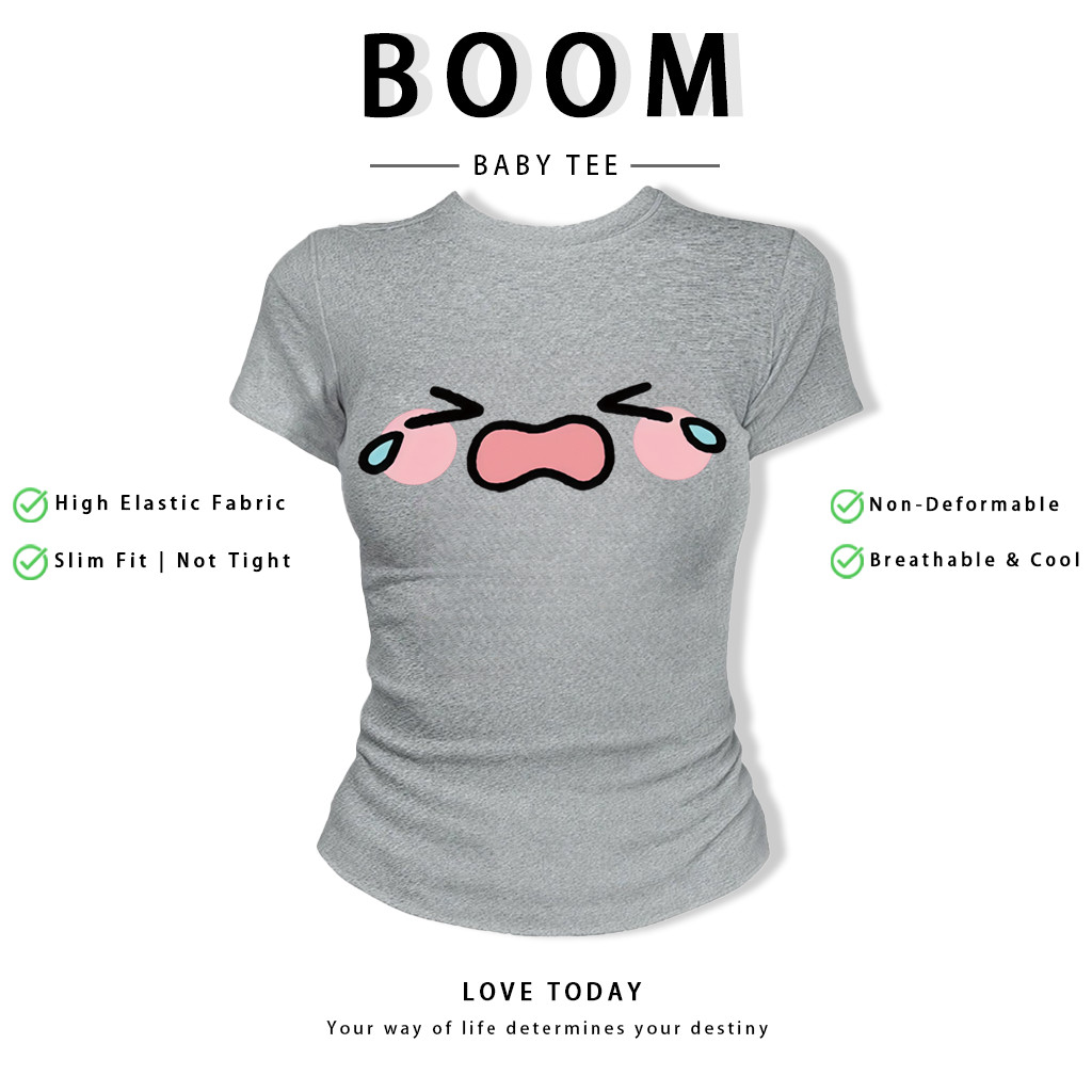 BOOM Áo Baby Tee Nữ Cotton Ôm Body-Áo Thun Ngắn Tay Y2K In Hình PhongCách Mùa Hè, Cổ Tròn Hàng Đầucách hàn quốc phongV16