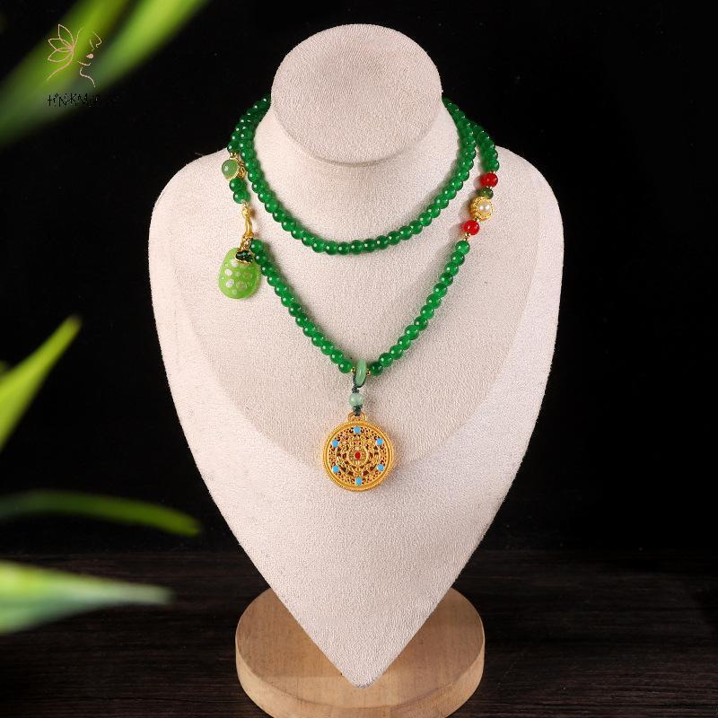 HNKMP Ngọc Trai Phong Cách Trung Quốc Nelace Hanfu Phụ Kiện Hợp Kim Kẽm Rỗng Khắc Mặt Dây Chuyền Dây Xích Dài Nelace.
