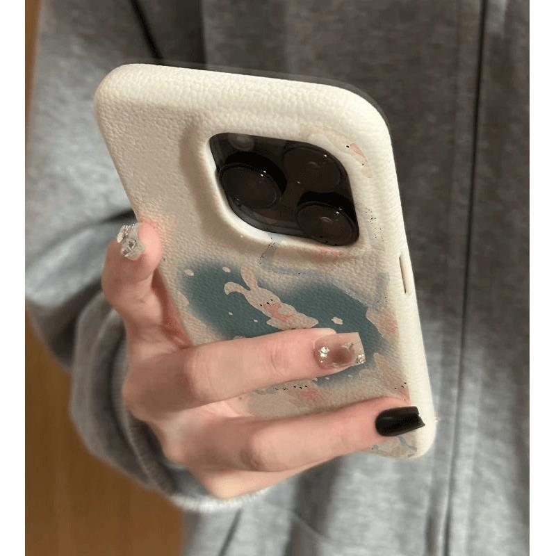 Blue Heart Star Miffy Rabbit cho iPhone 17promax trường hợp iPhone 14/13/12 giả da kết cấu