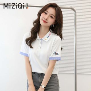 【MIZIQI】áo kiểu nữ Áo thun ngắn tay cổ polo cotton nguyên chất dành cho nữ, áo đi làm mùa hè