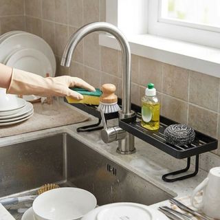 Giá để đồ phòng tắm LOMBARDY, Kệ lưu trữ vòi lưới chống đục lỗ, Thời trang đa năng thoát nước nhà bếp Giá đỡ thoát nước vòi hoa sen