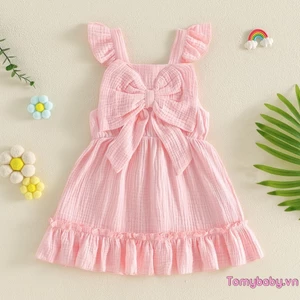 Đầm bé gái tập đi có nơ mùa hè tay bay xù váy chữ A