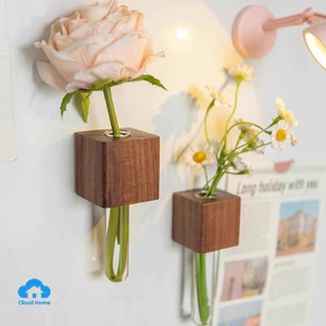 🌤️🌤️Tủ lạnh bằng gỗ thanh lịch Bình ống nghiệm từ tính/ Trang trí nam châm tủ lạnh bình hoa/ Sắp xếp hoa thủy canh DIY