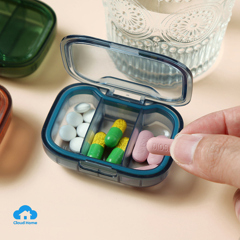🌤️COD🌤️Hộp Khay Đựng Thuốc Chia 3 Ngăn Du Lịch Có 4 Màu Chứa Thuốc Phụ Kiện Trang Sức Nhựa ABS Chống Thấ
