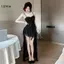 LUImo Nữ Đi Biển Kỳ Nghỉ Lưới Xù Spaghetti Dây Ngày Lễ Sang Trọng Dài Đầm SBS
