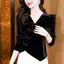 Áo Sơ Mi Nữ Tay Dài Màu Đỏ Chắc Chắn Nữ Cổ Sườn Xám Cổ Chữ V Áo Sơ Mi