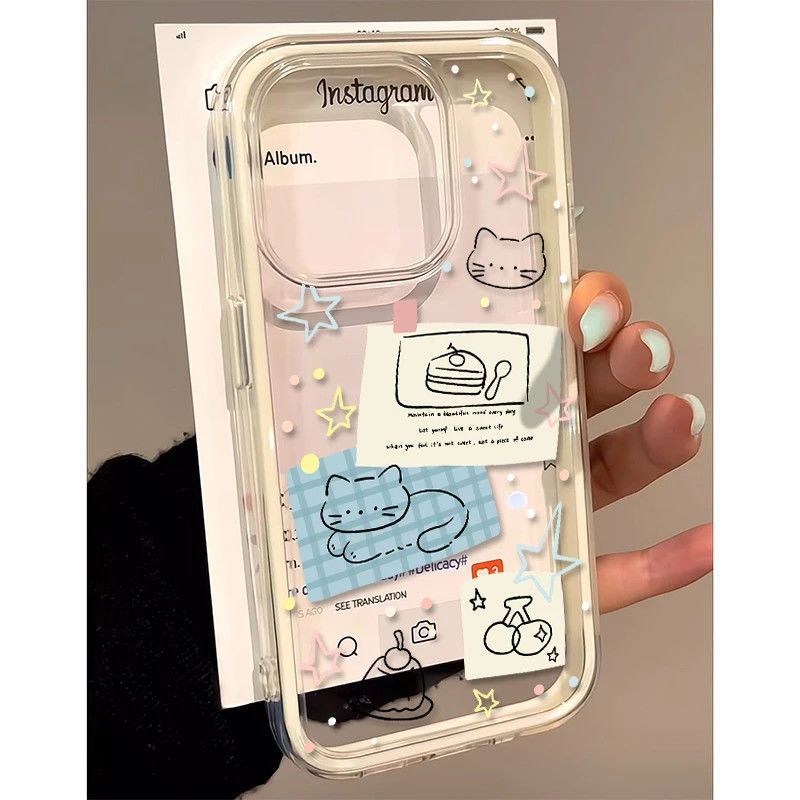Nhãn dán hình mèo hoa văn3 trong 1 cho 17 16ProMax trường hợp điện thoại 15pro 14plus