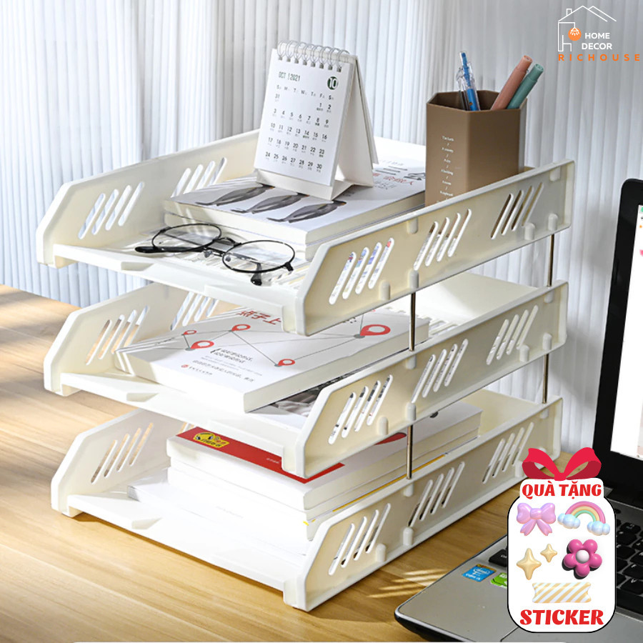 [TẶNG STICKER] Kệ Đựng Tài Liệu HomeMate Nhiều Tầng Đa Năng, Khay Hồ Sơ Để Bàn 2–4 Tầng Gọn Gàng Văn Phòng