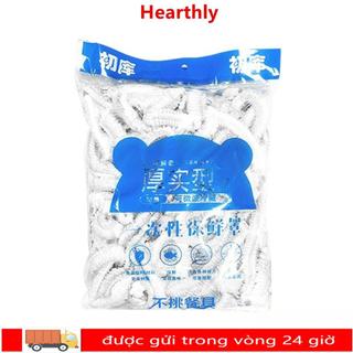 HEARTHLY 100 chiếc bọc nhựa, Vỏ bọc thực phẩm dùng một lần màu trắng giữ tươi, Nắp thực phẩm đàn hồi Miệng đàn hồi Túi nhựa cho rau quả