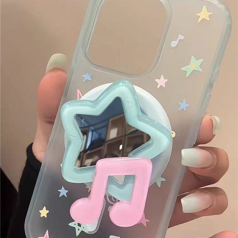 Cảm giác da|Nhỏ Tươi Nhiều Màu Sắc Ngôi Sao Note Gương Giá Đỡ Từ Tính Thích Hợp Cho Apple 17 Frosted Blue 16 Vỏ Điện Thoại Vỏ Bảo Vệ
