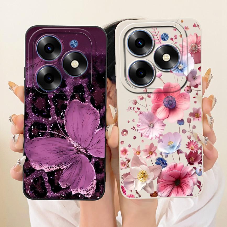 Dành Cho Infinix Hot 40i Hot40i X6528B Ốp lưng Hoa Thạch Bướm Da Báo In Nơ Họa Tiết Vỏ Silicon Mềm Ốp Lưng