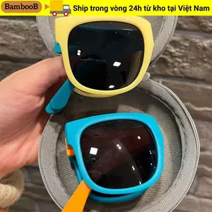 Kính râm có thể gập lại BAMBOOB, Kính râm trẻ em khung vuông UV 400, Kính du lịch ngoài trời hợp thời trang cho bé trai và bé gái