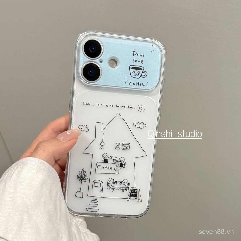 Ốp Điện Thoại Thích Hợp Cho iPhone 13 14 15 16 17 Pro max Plus Coffee House Puppy Cửa Sổ Lớn Chống Sốc Vỏ Bảo Vệ Chống Sốc Bao Gồm Tất Cả OZMB