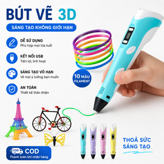 Bút In 3D Cho Bé Sáng Tạo, Bút Vẽ 3D Làm Mô Hình Đồ Chơi, Quà Tặng Giáo Dục An Toàn