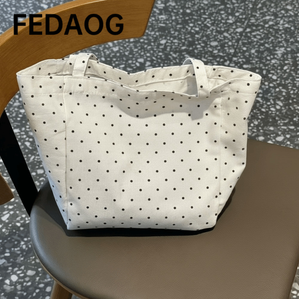Túi đeo vai FEDAOG, Túi Tote chấm bi dung tích lớn di động, Túi xách đa năng bằng vải Canvas thời trang dành cho nữ