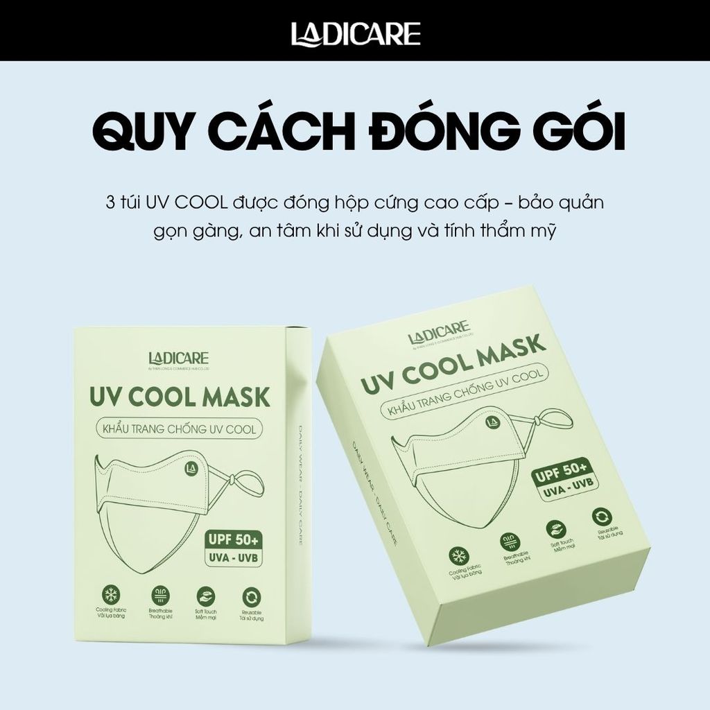 Combo 3 Khẩu Trang Chống Tia UV LADICARE, Khẩu Trang Chống Nắng Chất Liệu Mềm Mại Thoáng Mát, Hàng Chính Hãng