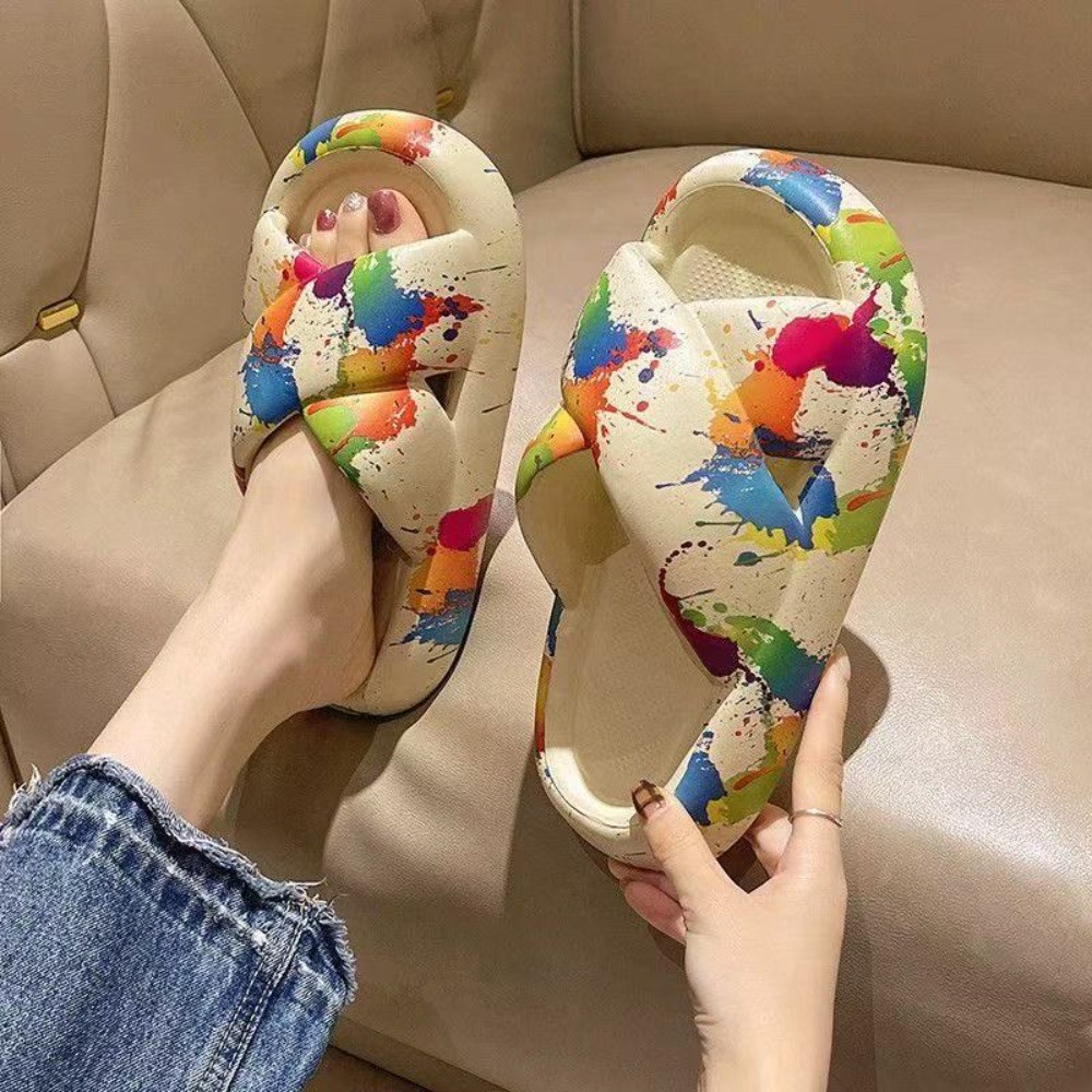Dép nữ FEDAOG, Dép chống trượt tăng chiều cao, Dép đế mềm thời trang Cross Graffiti Dép đi biển đa năng trong nhà ngoài trời