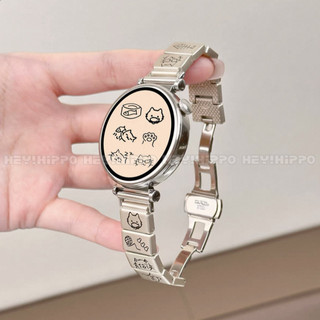 Dây đeo mèo con dễ thương bằng thép không gỉ cho Huawei GT6 41mm / 46mm và GT6pro Huawei Watch 5 GT5, GT4, GT2e, GT3pro, GT Runner 2 và Honor Magic Watch và dây đeo đồng hồ kim loại Huawei Fit 4