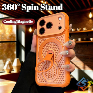 【360° Chân đế quay + Lỗ thông hơi làm mát 】 Ốp từ tính cho iPhone 17 Pro Max 12 13 14 15 16 Pro Max Vỏ cứng tản nhiệt thoáng khí Ốp lưng chống rơi có giá đỡ mặt sau
