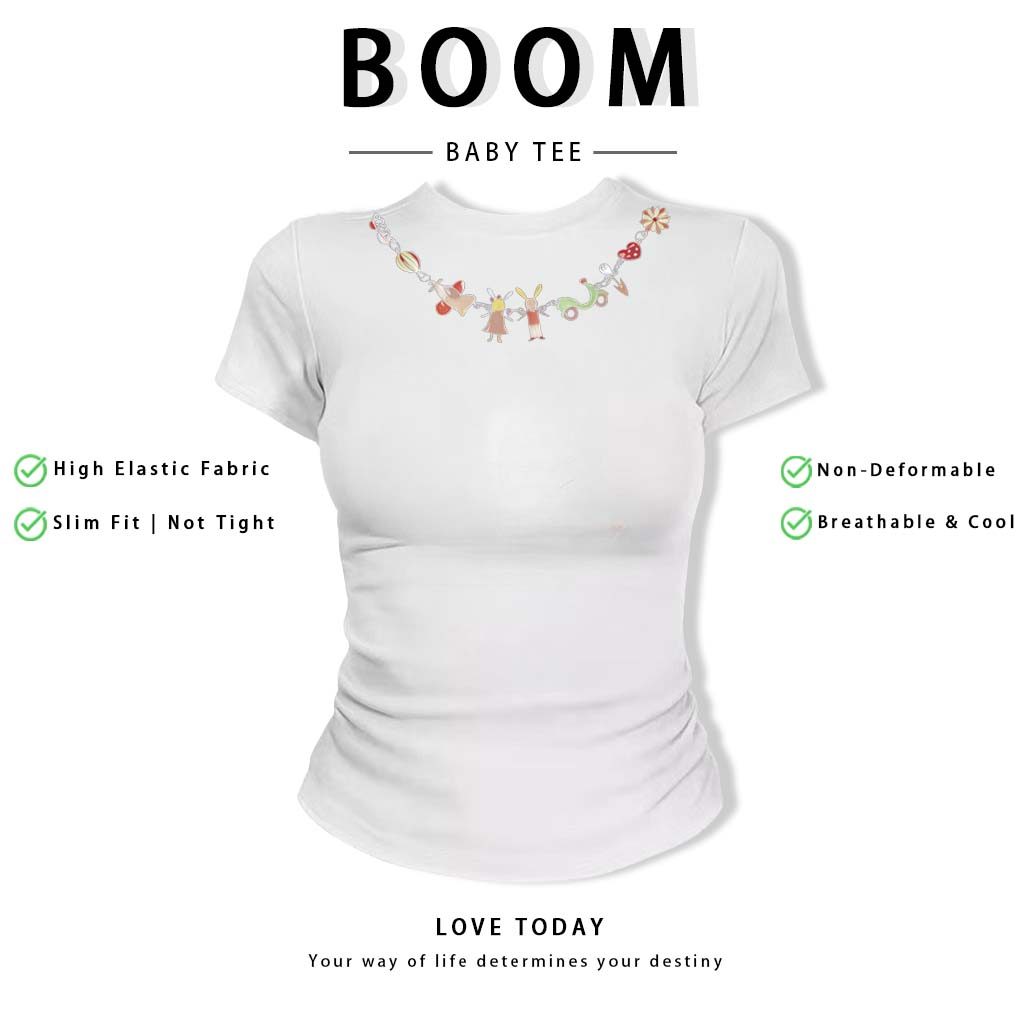 BOOM Áo Baby Tee Nữ Cotton Ôm Body-Áo Thun Ngắn Tay Y2K In Hình PhongCách Mùa Hè, Cổ Tròn Hàng Đầucách hàn quốc phongR14