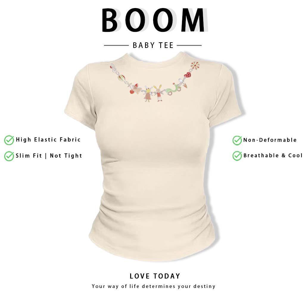 BOOM Áo Baby Tee Nữ Cotton Ôm Body-Áo Thun Ngắn Tay Y2K In Hình PhongCách Mùa Hè, Cổ Tròn Hàng Đầucách hàn quốc phongR14