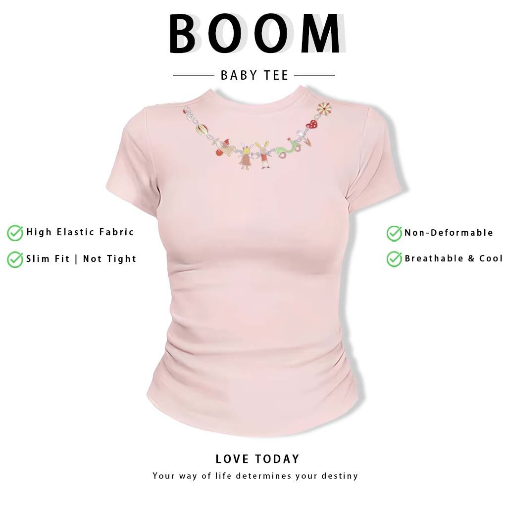 BOOM Áo Baby Tee Nữ Cotton Ôm Body-Áo Thun Ngắn Tay Y2K In Hình PhongCách Mùa Hè, Cổ Tròn Hàng Đầucách hàn quốc phongR14