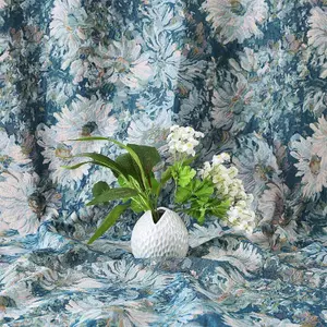 Xanh Trắng Van Gogh Tranh Sơn Dầu Vải Jacquard Handmade DIY Túi Cứng Hồ Sơ Áo Váy Quần Áo Thiết Kế Vải 4.24