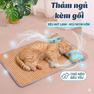 Chiếu Mây Điều Hòa Cho Thú Cưng Đệm Làm Mát Mùa Hè Chó Mèo Kèm Gối Thoáng Khí Mát Mẻ, Êm Ái